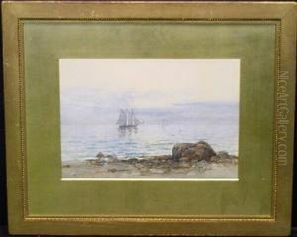 Sailboats Off Shore Oil Painting by Melbourne Havelock Hardwick