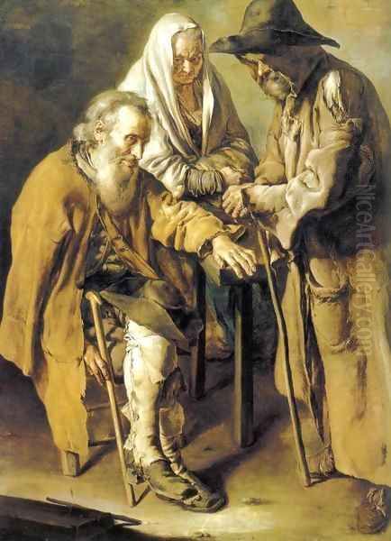 Three Beggars Oil Painting by Giacomo Ceruti (Il Pitocchetto)