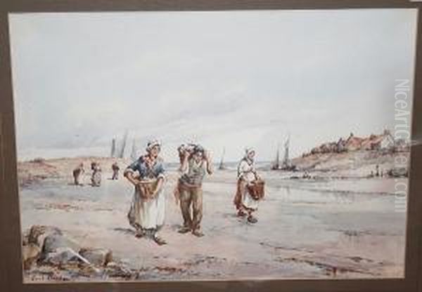 Fisherfolk On Nomandy Shore Oil Painting by Cyril Hardy