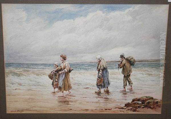 Fisherfolk On The Shore, Normandy Oil Painting by Cyril Hardy