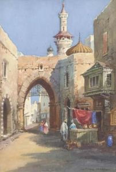 Street Vendors Before An Entrance To A Souk Oil Painting by Cyril Hardy