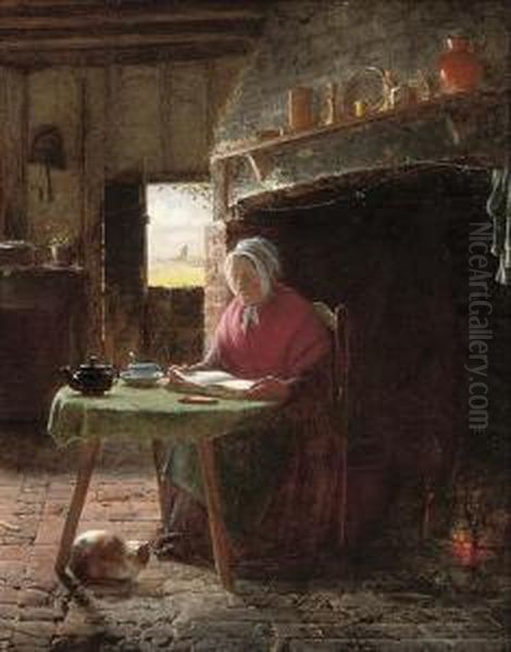 Reading By The Fire Oil Painting by Frederick Daniel Hardy