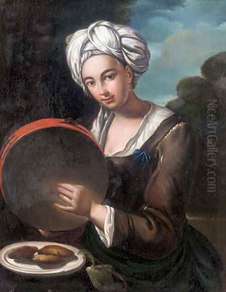 A girl playing a tambourine Oil Painting by Giacomo Ceruti (Il Pitocchetto)