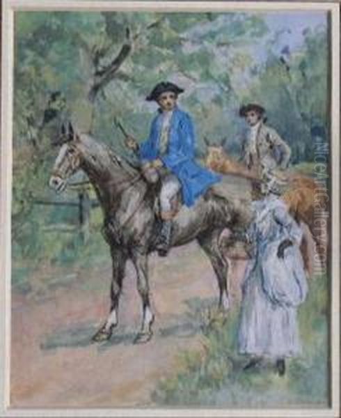 Riderstalking To Young Lady Oil Painting by Frederick Daniel Hardy