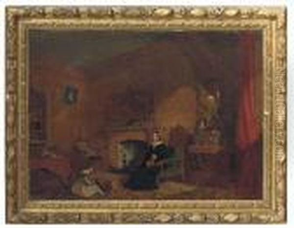 A Mother And Child In An Interior Oil Painting by Frederick Daniel Hardy