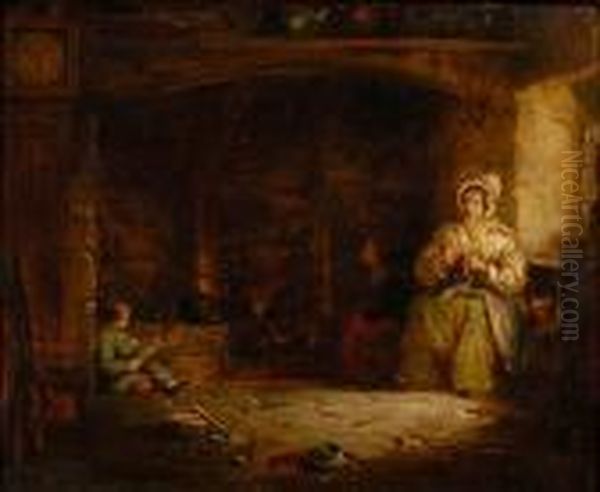 Mother And Children By The Hearth Oil Painting by Frederick Daniel Hardy