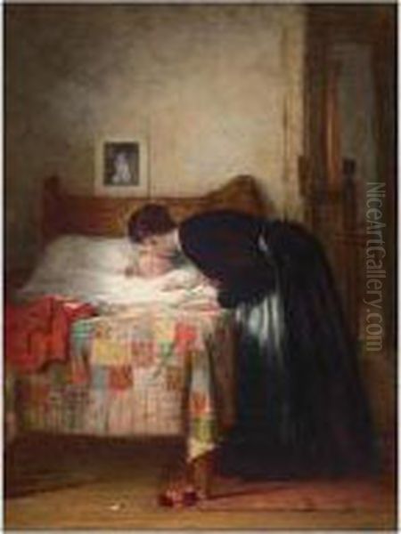 A Kiss Goodnight Oil Painting by Frederick Daniel Hardy