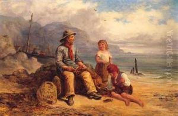 Mending The Nets Oil Painting by Frederick Daniel Hardy