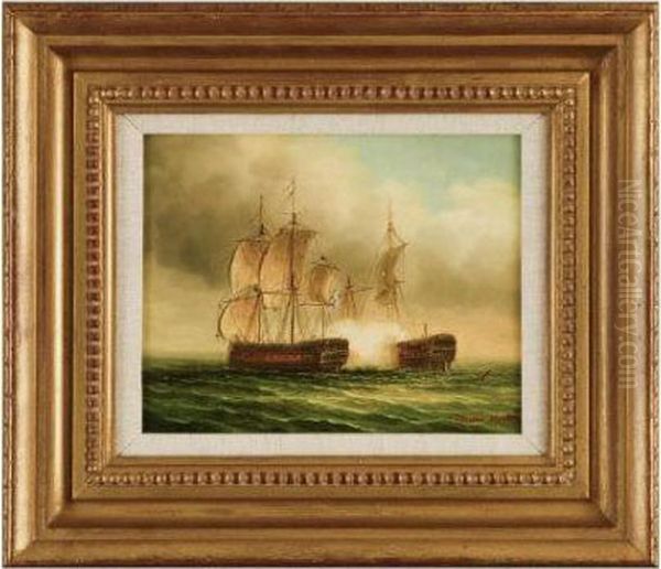 Naval Battle Oil Painting by James Hardy