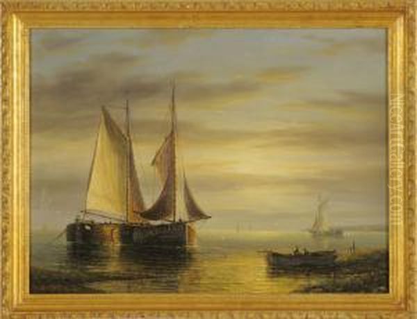 Fishing Boats At Dawn Oil Painting by James Hardy