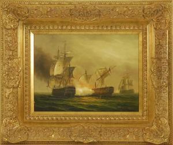 Naval Battle Oil Painting by James Hardy