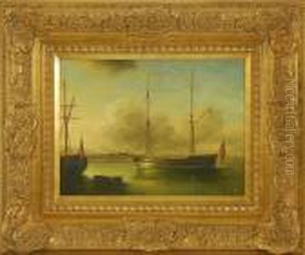 Ship Moored In A Harbor Oil Painting by James Hardy