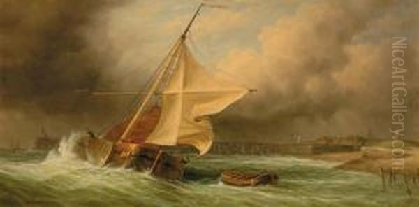 Pair Of Works Rough Seas Break In The Storm Oil Painting by James Hardy