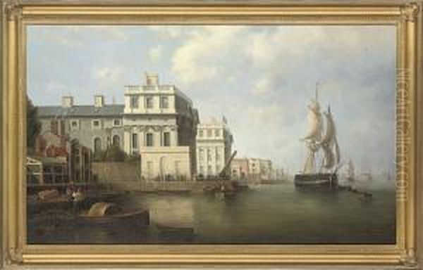 A Trading Ship Off Shore, Greenwich Oil Painting by James Hardy