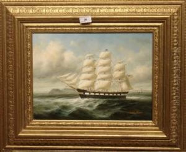 An American 3 Masted Sailing Ship Oil Painting by James Hardy