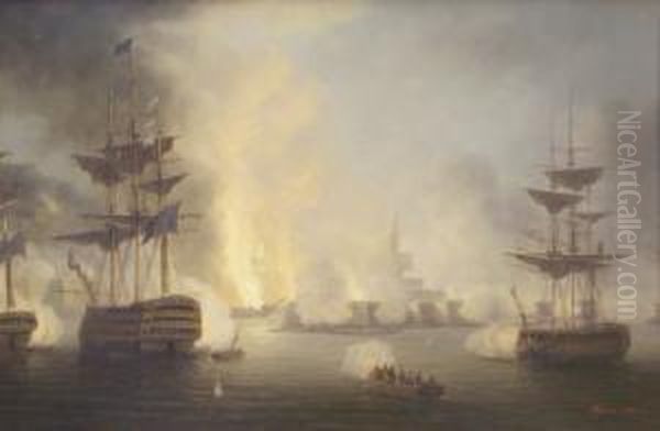 Sea Battle Oil Painting by James Hardy