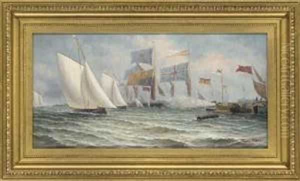 The Start Of The Regatta; And Coming Ashore Oil Painting by James Hardy