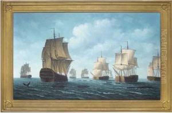 Ships Whaling In The Atlantic Oil Painting by James Hardy