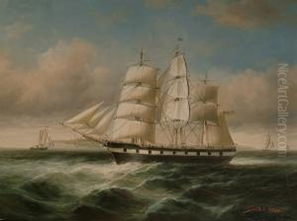 A Impressive Ship In Full Sail. Oil Painting by James Hardy