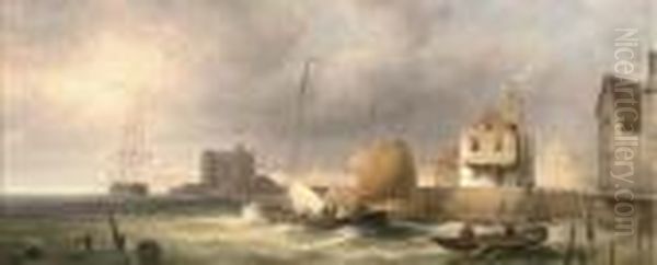 A Fishing Vessel Leaving The Harbour Oil Painting by James Hardy