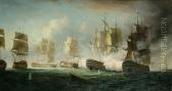 Naval Bombardment Oil Painting by James Hardy