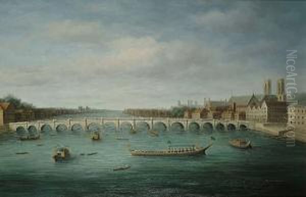 Ceremonial Barges On The Thames At Westminster Oil Painting by James Hardy