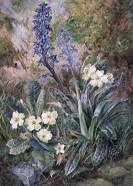 Purple Orchid and Primrose Oil Painting by Thomas Collier