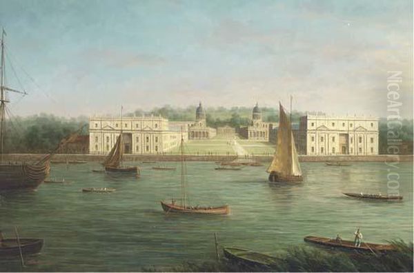 A View Of Greenwich Naval College From Across The Thames Oil Painting by James Hardy