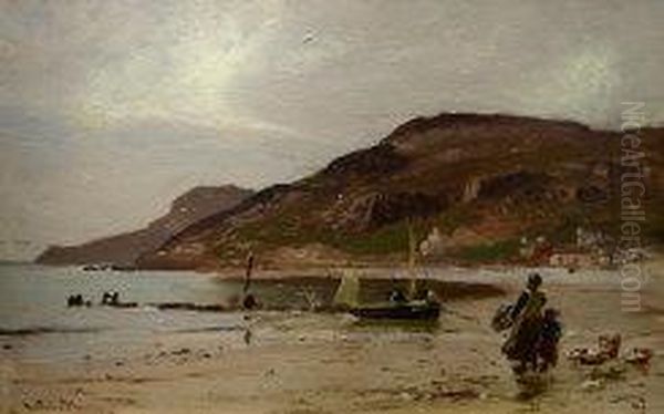 Welsh Coastal Scene Oil Painting by Julius Hare