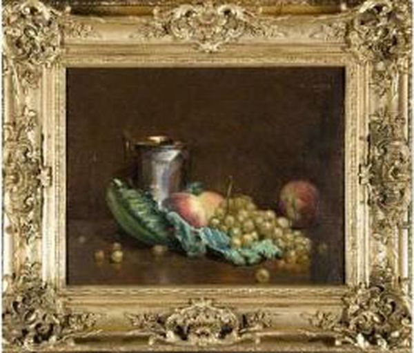 Nature Morte Aux Raisins Et A La Tasse Dargent Oil Painting by Ernest Hareux