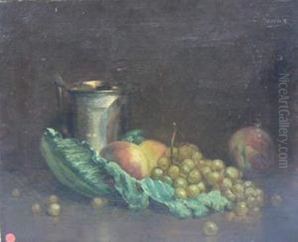  Nature Morte Aux Raisins Et Tasse D'argent  Oil Painting by Ernest Hareux