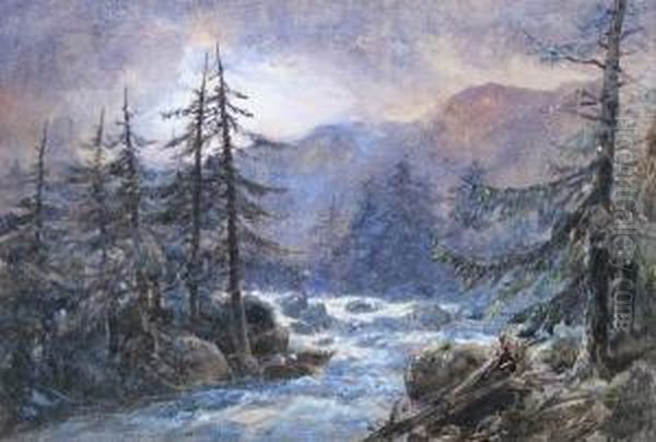 Mountain River In Spate Oil Painting by Edward Hargitt