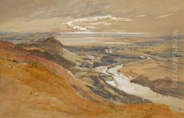 Loch End An Extensive Landscape,meandering River In The Foreground Oil Painting by Edward Hargitt