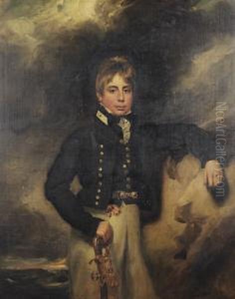 Portrait Of John Windham 
Dalling, Three-quarter-length, As A Midshipman, Before A Stormy 
Landscape Oil Painting by George Henry Harlow