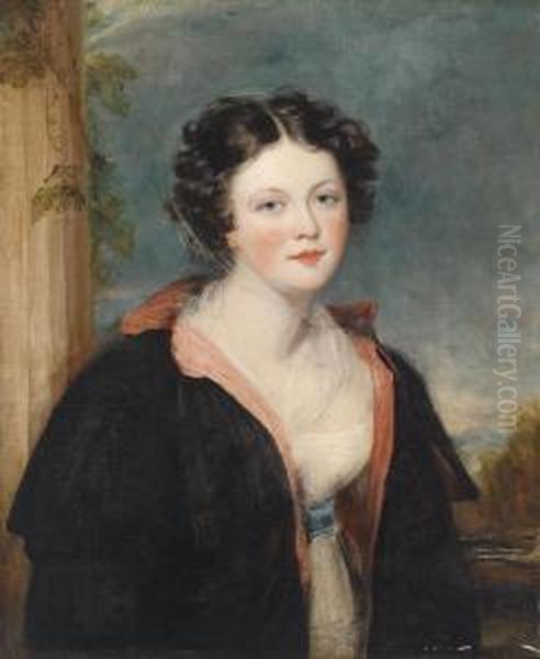 Portrait Of A Young Lady Wearing A Blackstole Oil Painting by George Henry Harlow