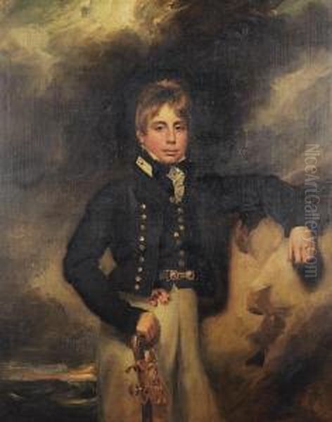 Portrait Of John Windham 
Dalling,three-quarter-length, As A Midshipman, Before A Stormylandscape Oil Painting by George Henry Harlow