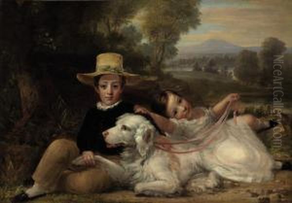 Portrait Of Two Children Oil Painting by George Henry Harlow