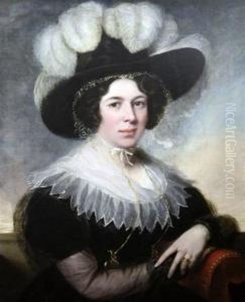 Portrait Of A Lady Wearing A Feathered Hat Oil Painting by George Henry Harlow