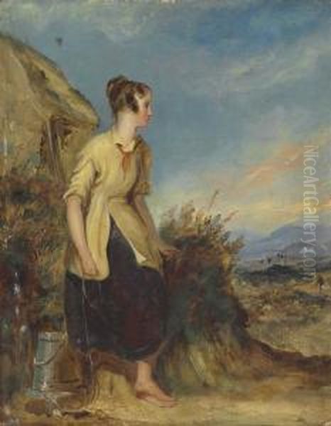 A Young Woman Resting By A Well Oil Painting by George Henry Harlow