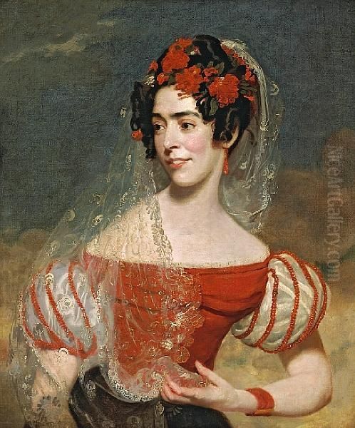 A Portrait Of A Lady In A Spanish Costume,thought To Be Miss Maria Foote Oil Painting by George Henry Harlow