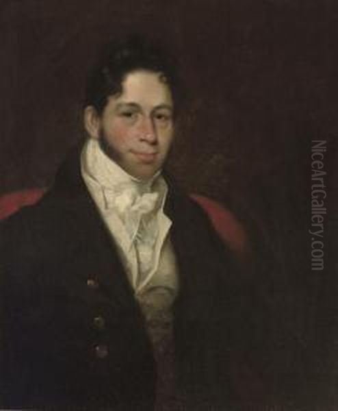 Portrait Of A Gentleman, Bust-length, In A Black Coat Oil Painting by George Henry Harlow