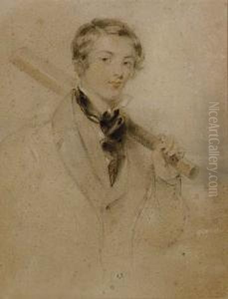 Portrait Of A Young Boy With A Cricket Bat Oil Painting by George Henry Harlow