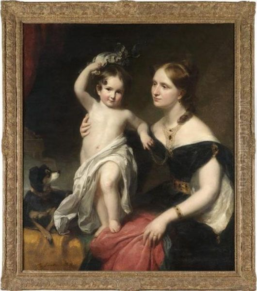 Portrait Of Madame Robinson And Her Son Oil Painting by George Henry Harlow