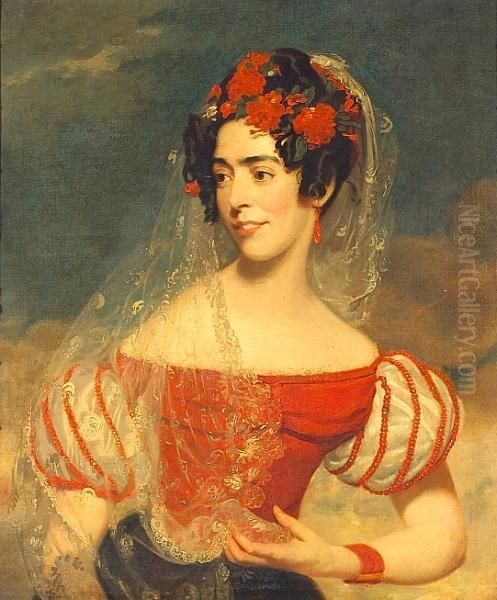 A Portrait Of A Lady In A Spanish Costume, Thought To Be Miss Maria Foote Oil Painting by George Henry Harlow