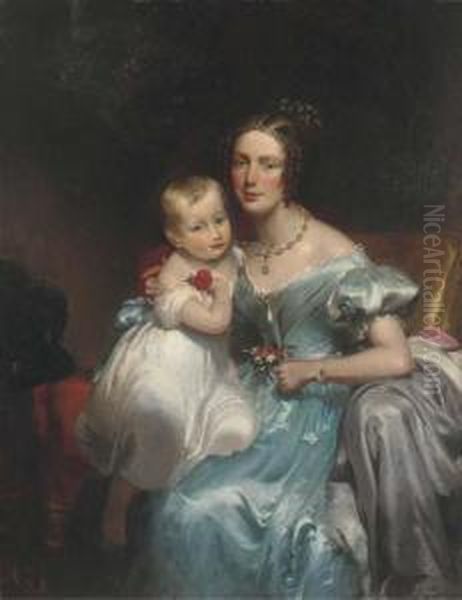 Portrait Of A Mother And Child Oil Painting by George Henry Harlow