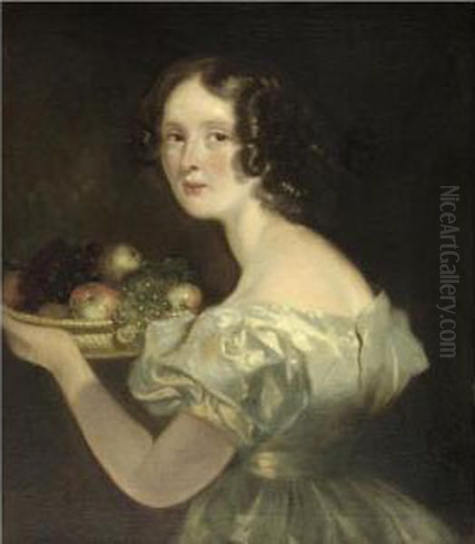 Young Woman With A Bowl Of Fruit Oil Painting by George Henry Harlow