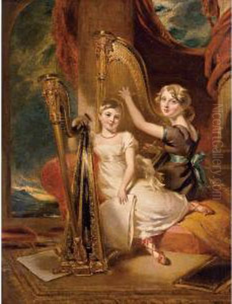 Portrait Of Louisa And Eliza Sharpe Oil Painting by George Henry Harlow