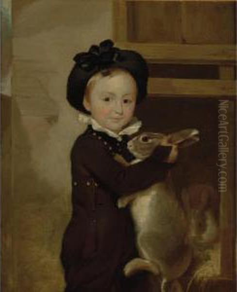 Master Thomas Ethridge With A Rabbit Oil Painting by George Henry Harlow