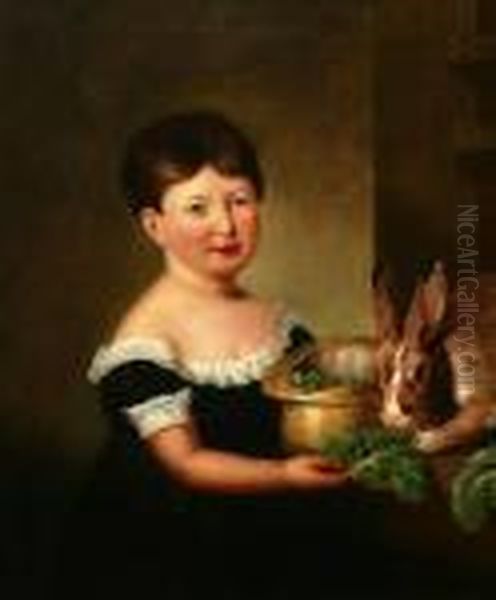 Portrait Of A Child With A Pet Rabbit Oil Painting by George Henry Harlow