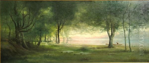 Figure On A River, Thought To Be The Sacramento River Oil Painting by Charles Henry Harmon